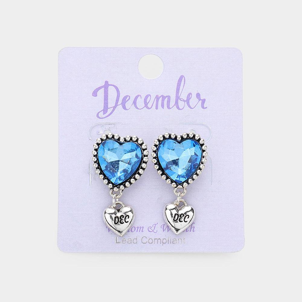Blue December - Birthstone Heart Dangle Clip On Earrings - Jewelry Store by Erik Rayo