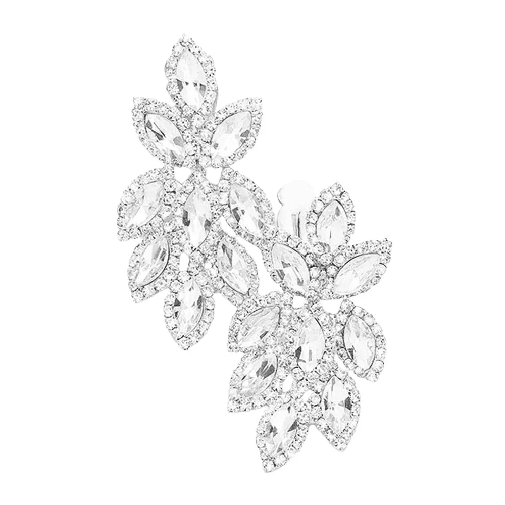 Clear Pave Trim Crystal Rhinestone Oval Clustered Clip On Earrings - Jewelry Store by Erik Rayo