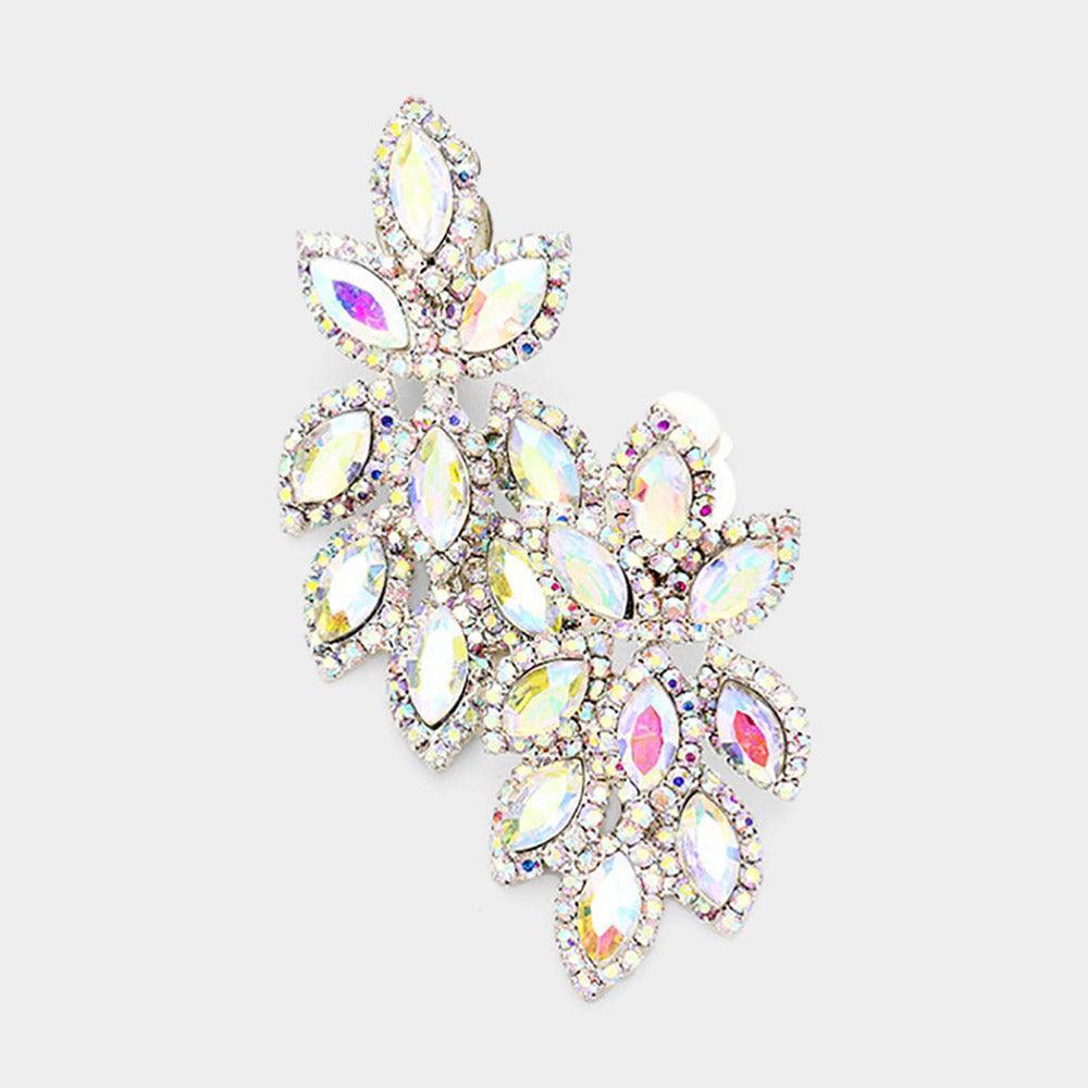 Silver Pave Trim Crystal Rhinestone Oval Clustered Clip On Earrings - Jewelry Store by Erik Rayo
