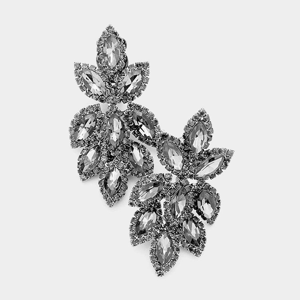 Black Pave Trim Crystal Rhinestone Oval Clustered Clip On Earrings - Jewelry Store by Erik Rayo