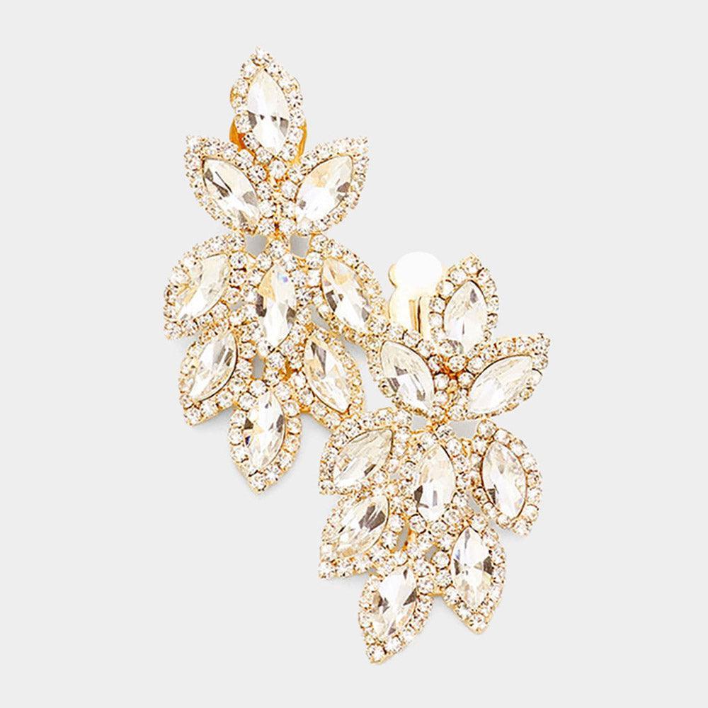 Clear Pave Trim Crystal Rhinestone Oval Clustered Clip On Earrings - Jewelry Store by Erik Rayo