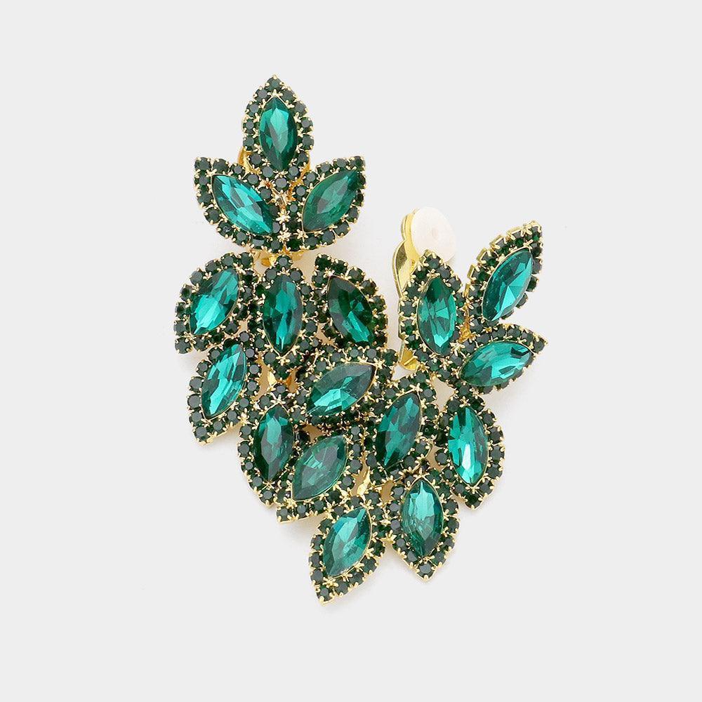 Pave Trim Crystal Rhinestone Oval Clustered Clip On Earrings - Jewelry Store by Erik Rayo