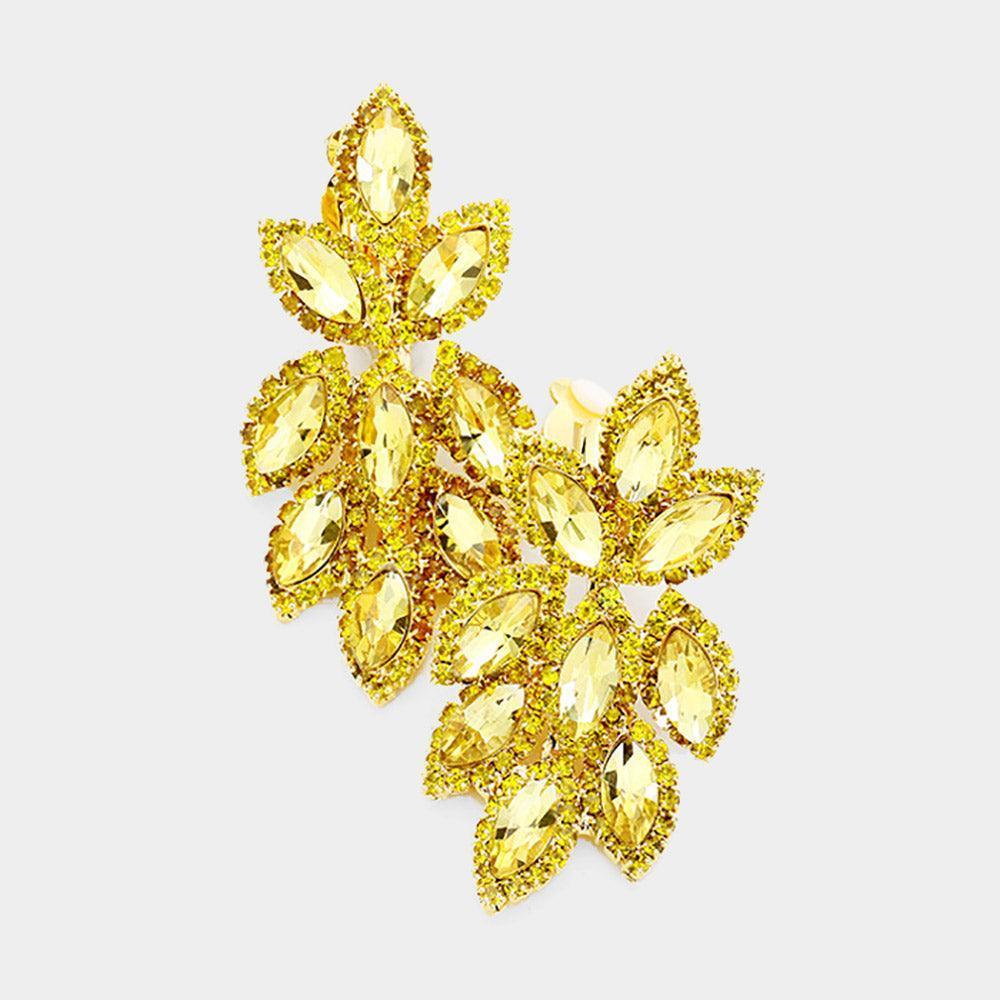 Yellow Pave Trim Crystal Rhinestone Oval Clustered Clip On Earrings - Jewelry Store by Erik Rayo