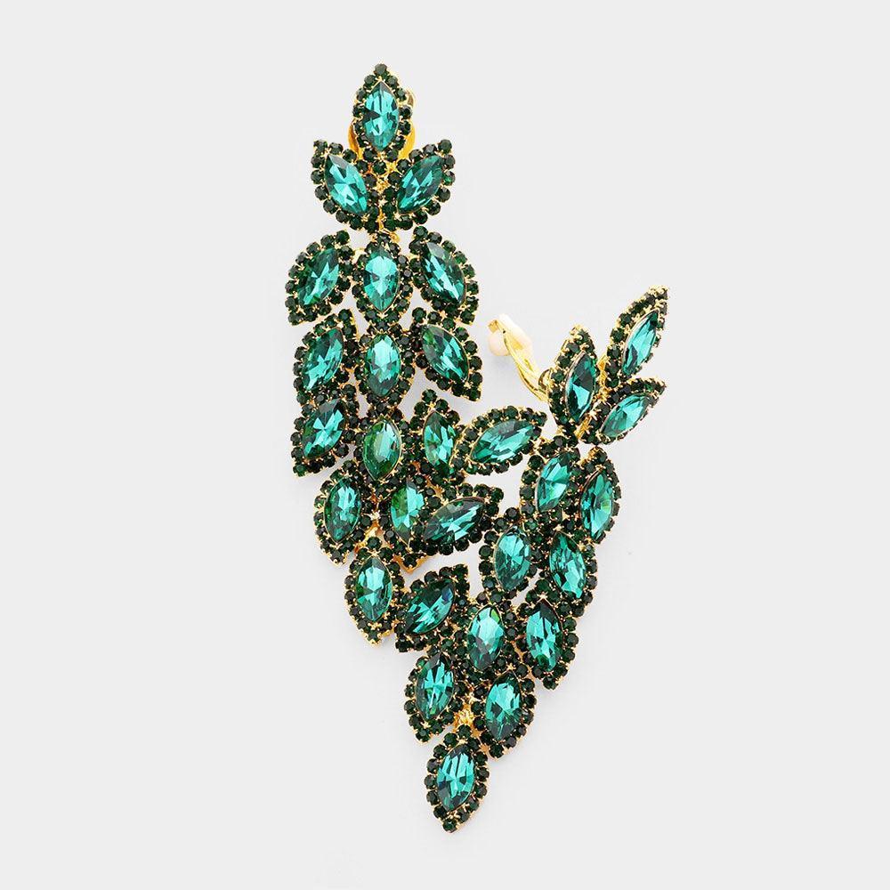 Marquise Crystal Cluster Vine Clip On Evening Earrings - Jewelry Store by Erik Rayo