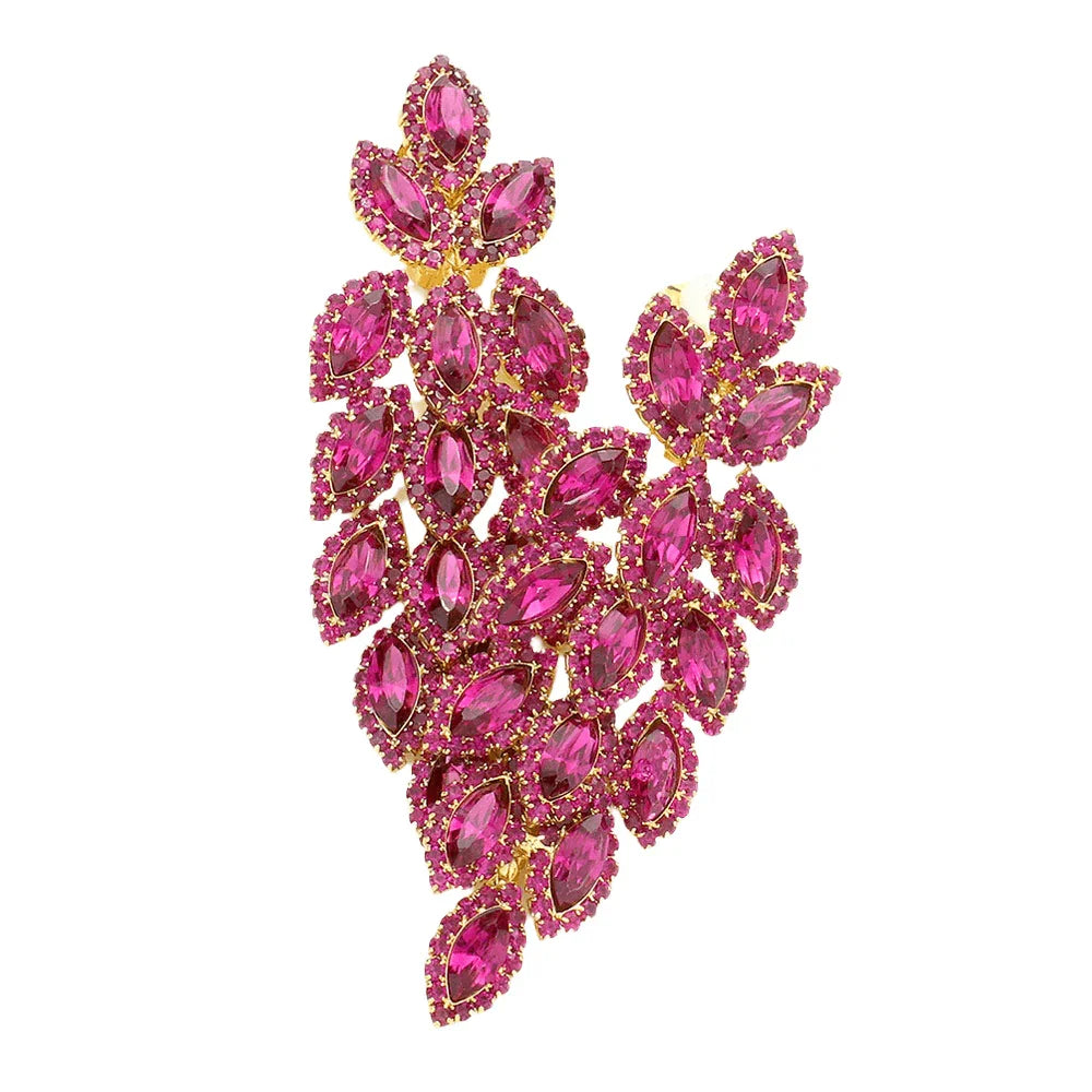 Fuchsia Marquise Crystal Cluster Vine Clip On Evening Earrings - Jewelry Store by Erik Rayo