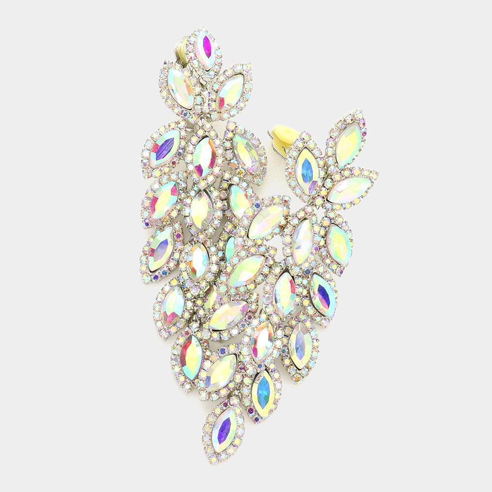 Silver Marquise Crystal Cluster Vine Clip On Evening Earrings - Jewelry Store by Erik Rayo
