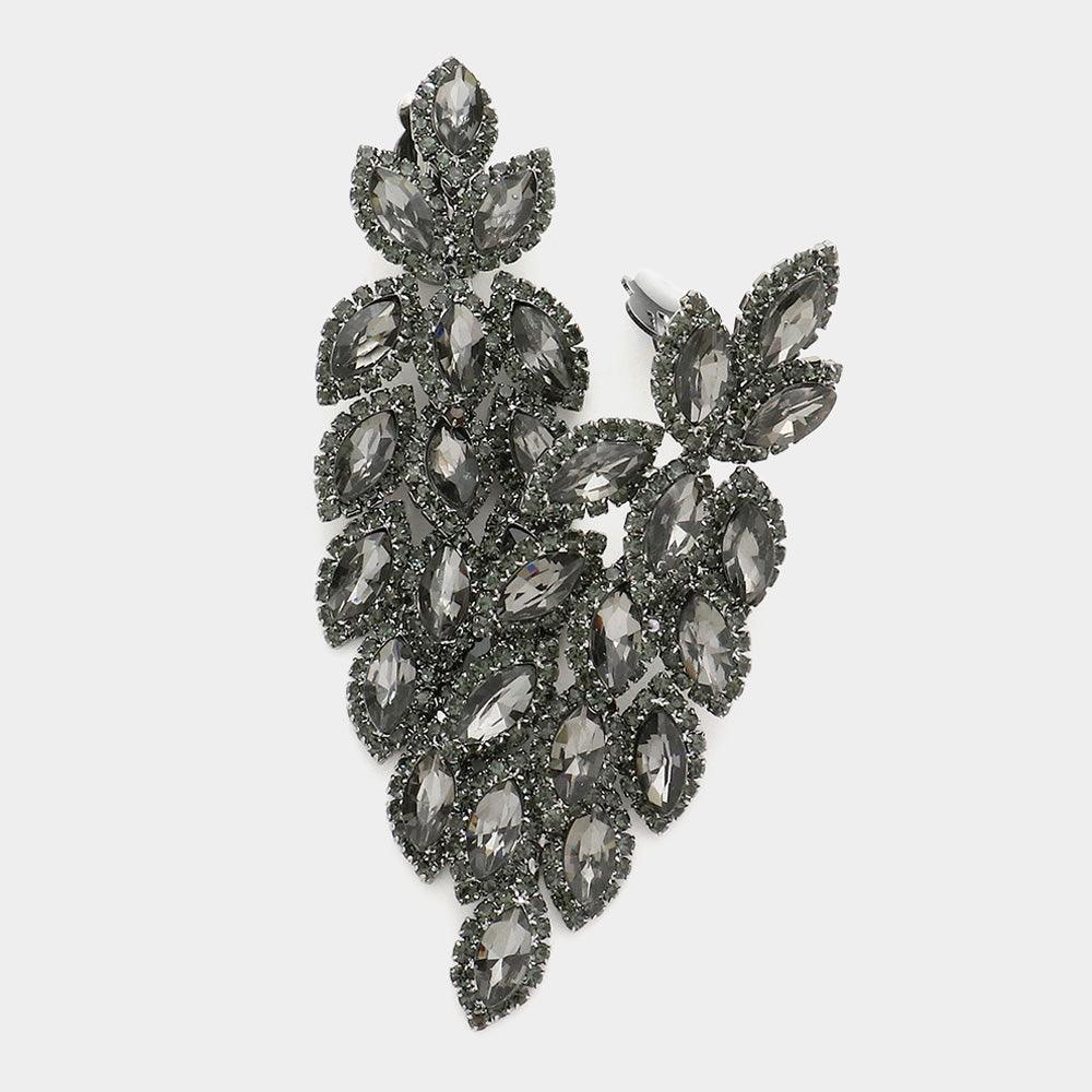 Black Marquise Crystal Cluster Vine Clip On Evening Earrings - Jewelry Store by Erik Rayo