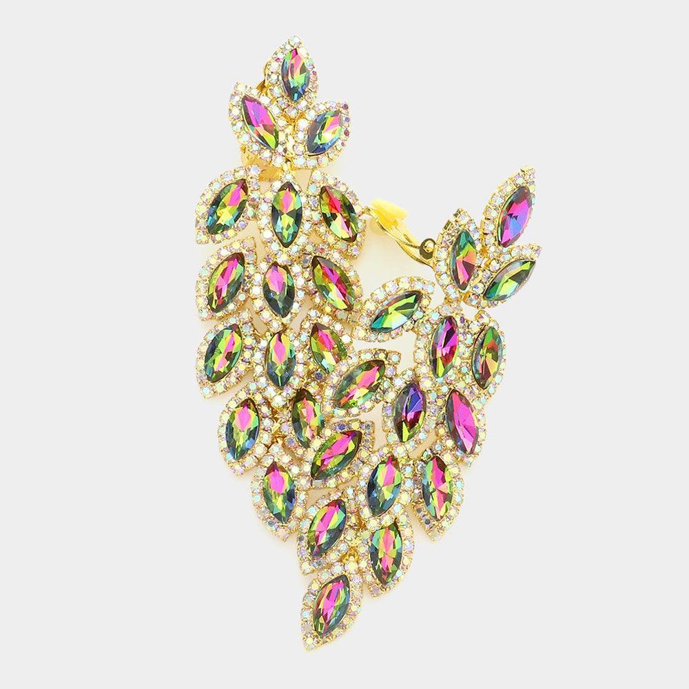 Marquise Crystal Cluster Vine Clip On Evening Earrings - Jewelry Store by Erik Rayo