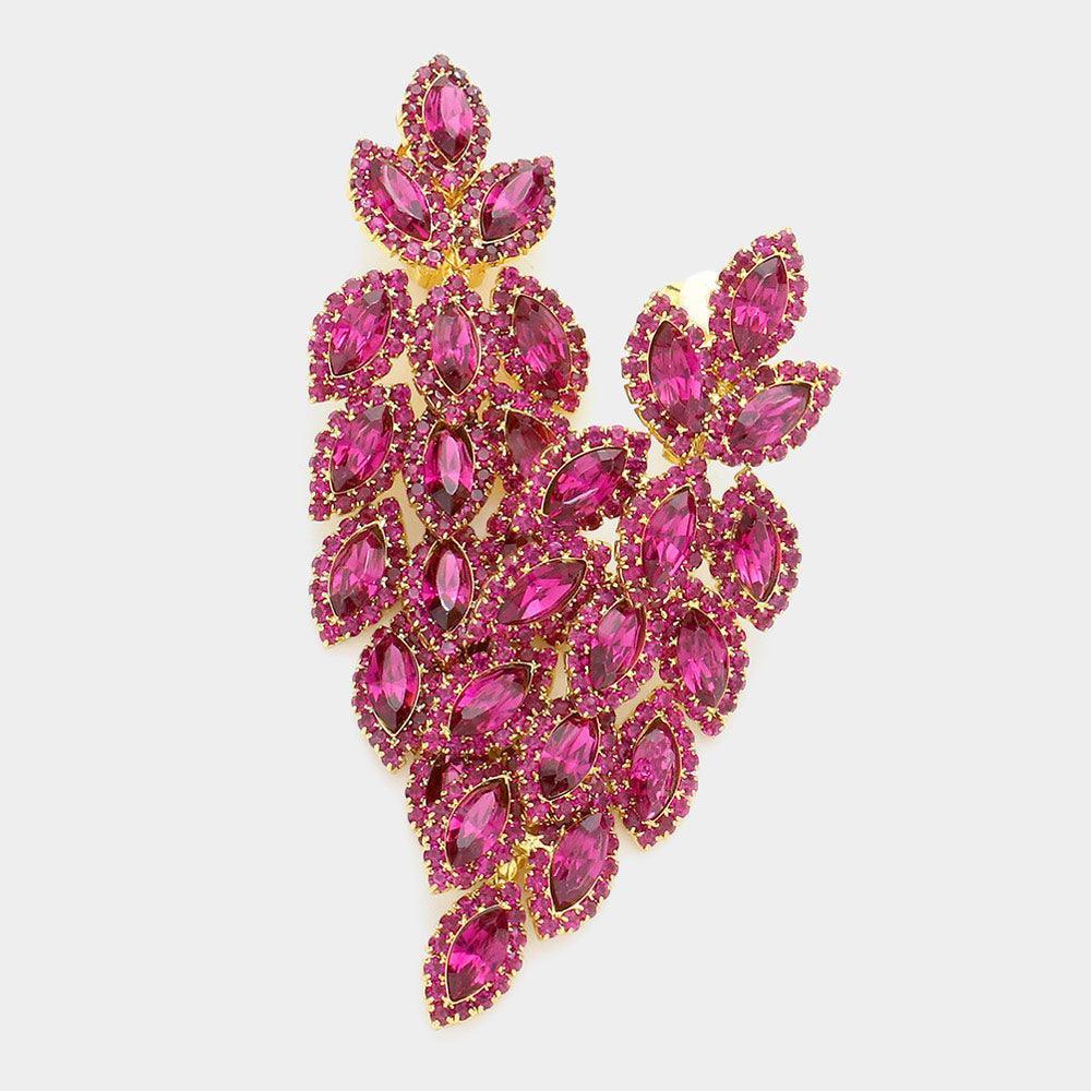 Fuchsia Marquise Crystal Cluster Vine Clip On Evening Earrings - Jewelry Store by Erik Rayo