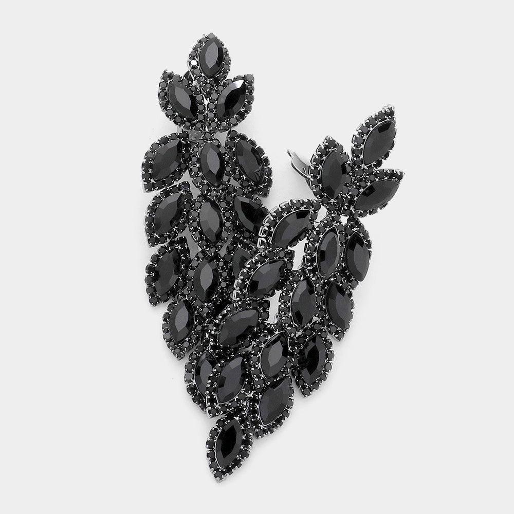 Black Marquise Crystal Cluster Vine Clip On Evening Earrings - Jewelry Store by Erik Rayo