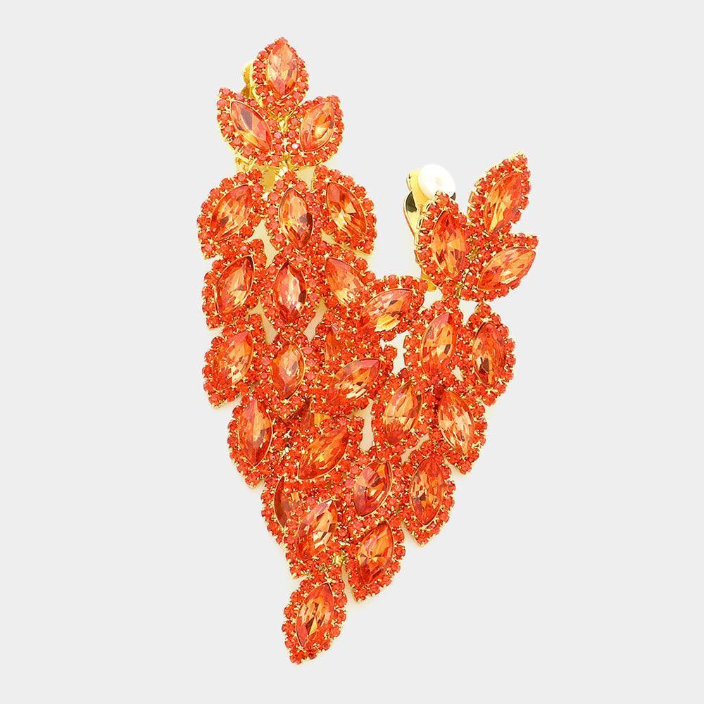 Orange Marquise Crystal Cluster Vine Clip On Evening Earrings - Jewelry Store by Erik Rayo