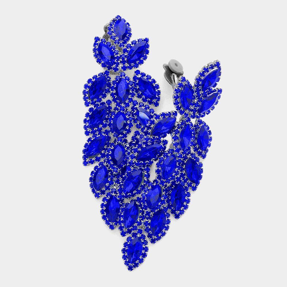 Blue Marquise Crystal Cluster Vine Clip On Evening Earrings - Jewelry Store by Erik Rayo