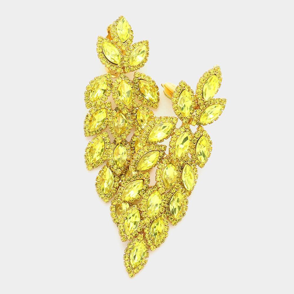 Yellow Marquise Crystal Cluster Vine Clip On Evening Earrings - Jewelry Store by Erik Rayo