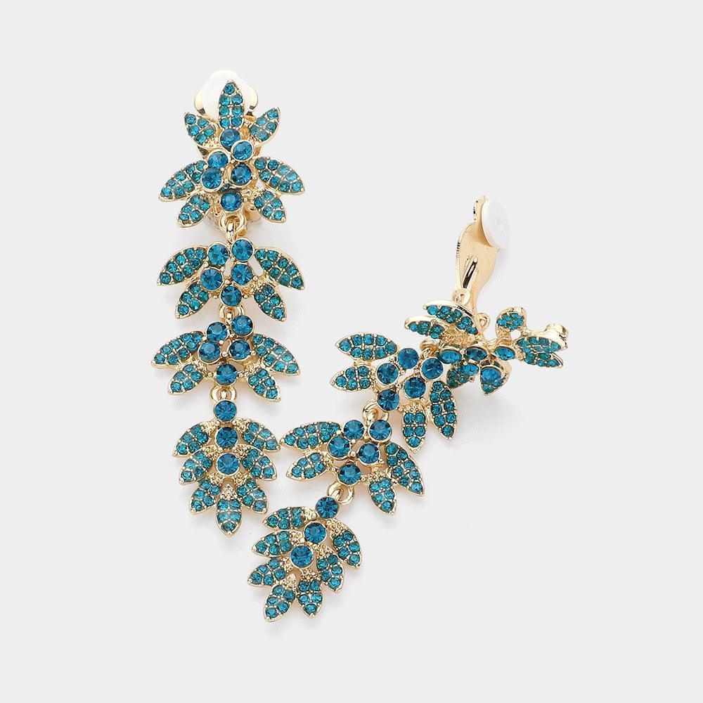 Blue Rhinestone Paved Vine Dropdown Evening Earrings - Jewelry Store by Erik Rayo