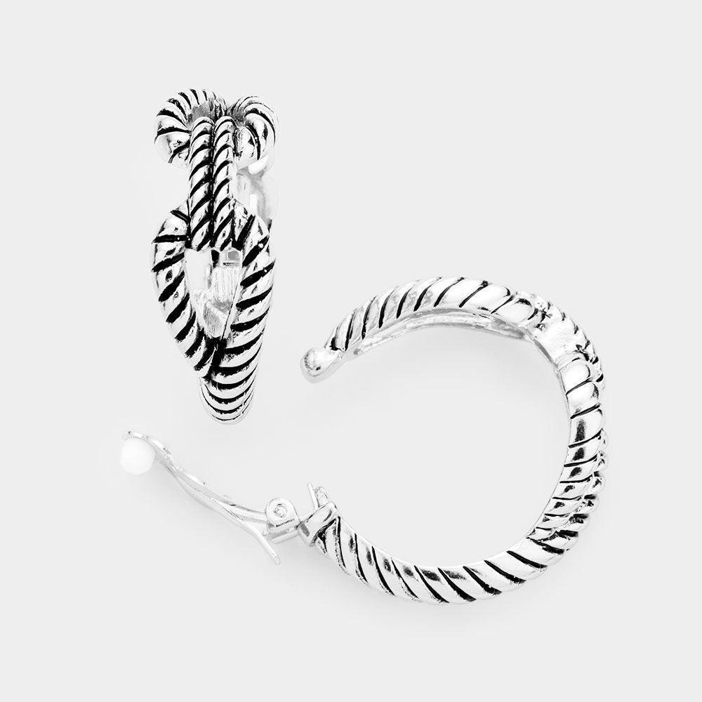 Metal Knot Textured Hoop Clip on Earrings - Jewelry Store by Erik Rayo