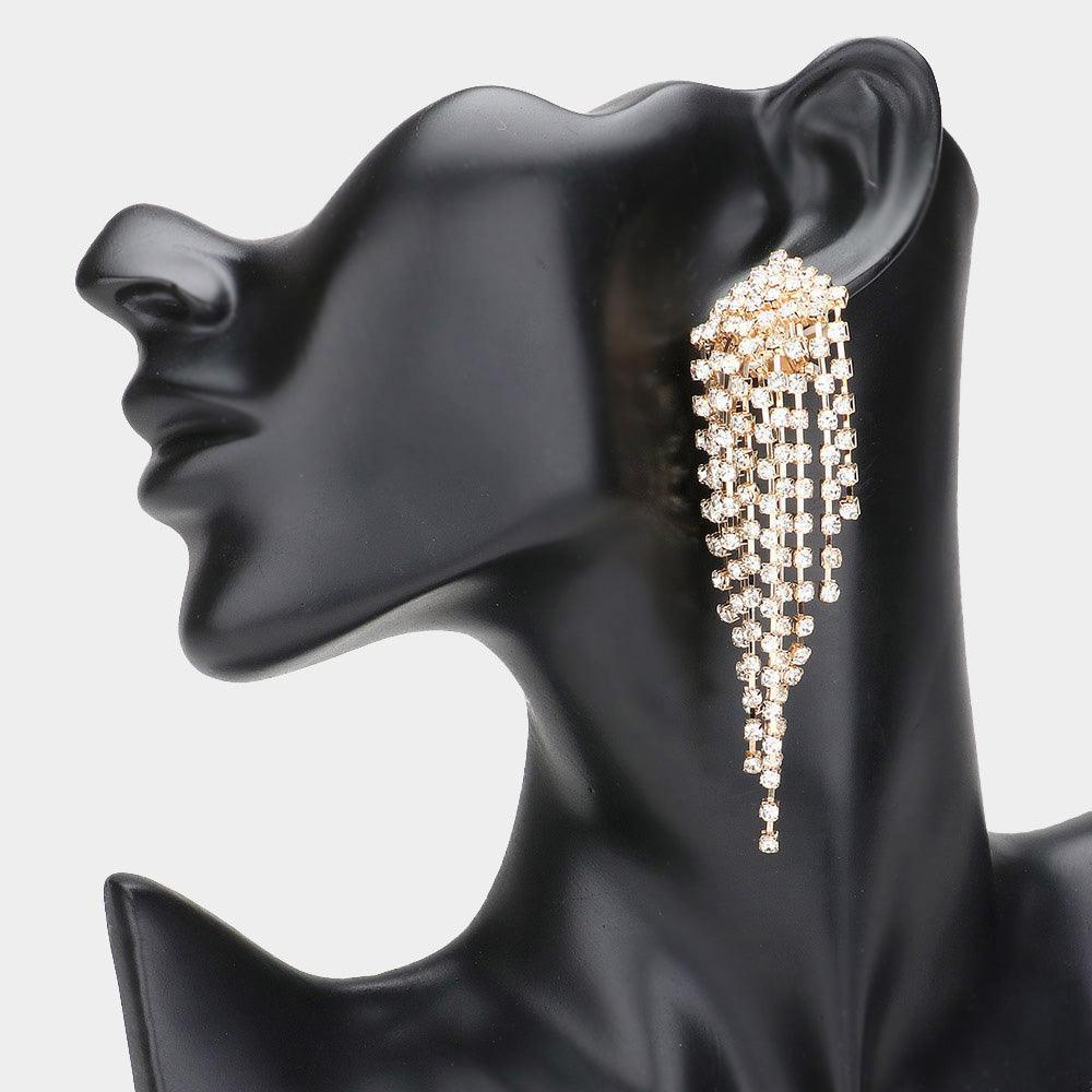 Clear Rhinestone Pave Tassel Clip On Earrings - Jewelry Store by Erik Rayo