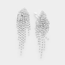 Load image into Gallery viewer, Clear Rhinestone Pave Tassel Clip On Earrings
