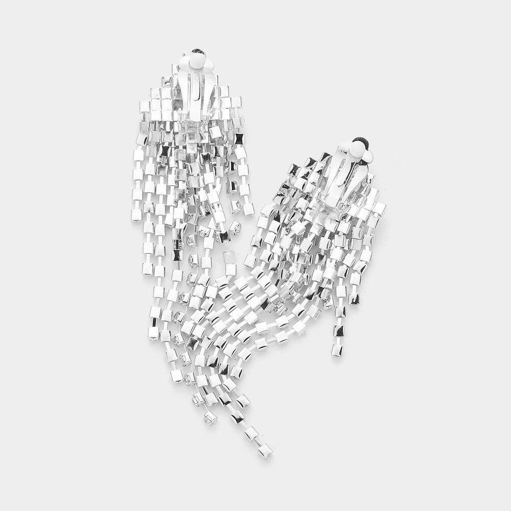 Clear Rhinestone Pave Tassel Clip On Earrings - Jewelry Store by Erik Rayo