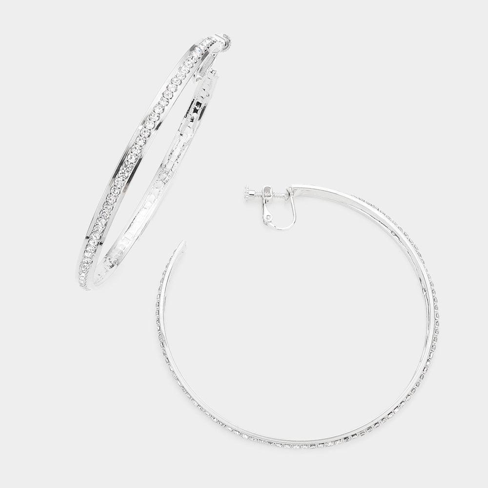 Silver Crystal Rhinestone Hoop Clip Earrings - Jewelry Store by Erik Rayo
