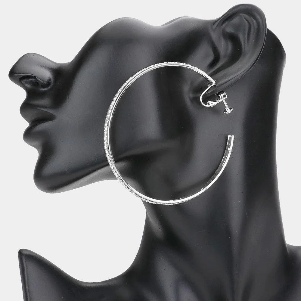 Silver Crystal Rhinestone Hoop Clip Earrings - Jewelry Store by Erik Rayo