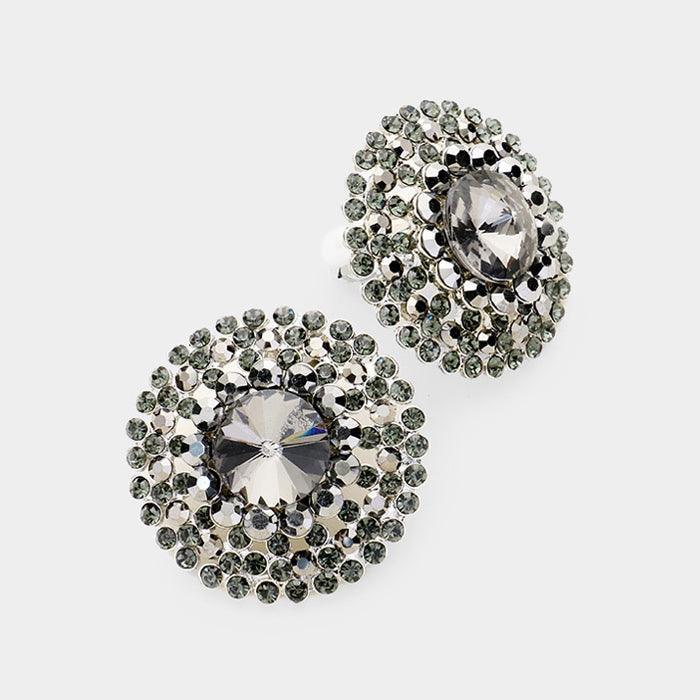 Black Crystal Round Evening Clip on Earrings - Jewelry Store by Erik Rayo