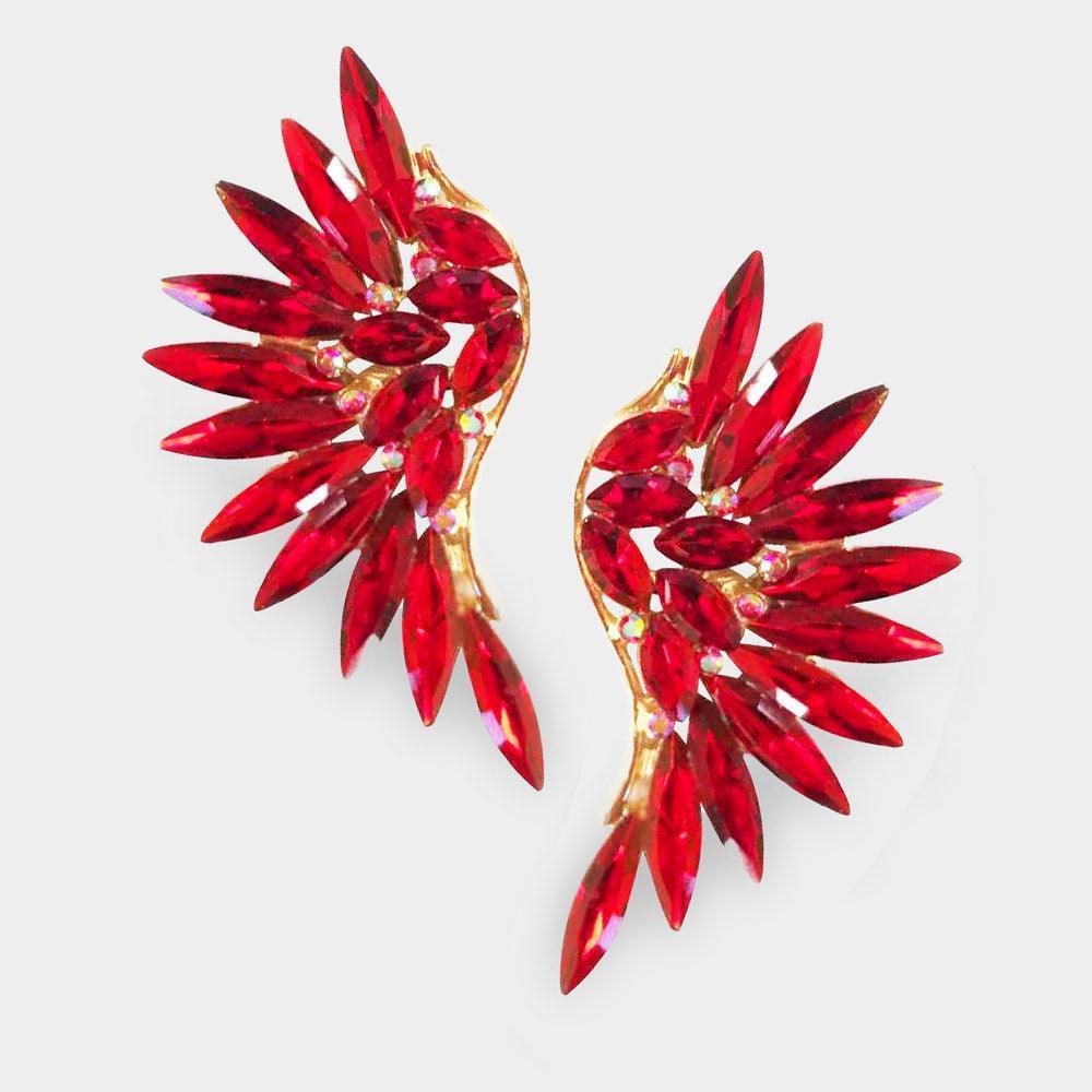 Red Marquise Stone Cluster Wing Clip on Earrings - Jewelry Store by Erik Rayo