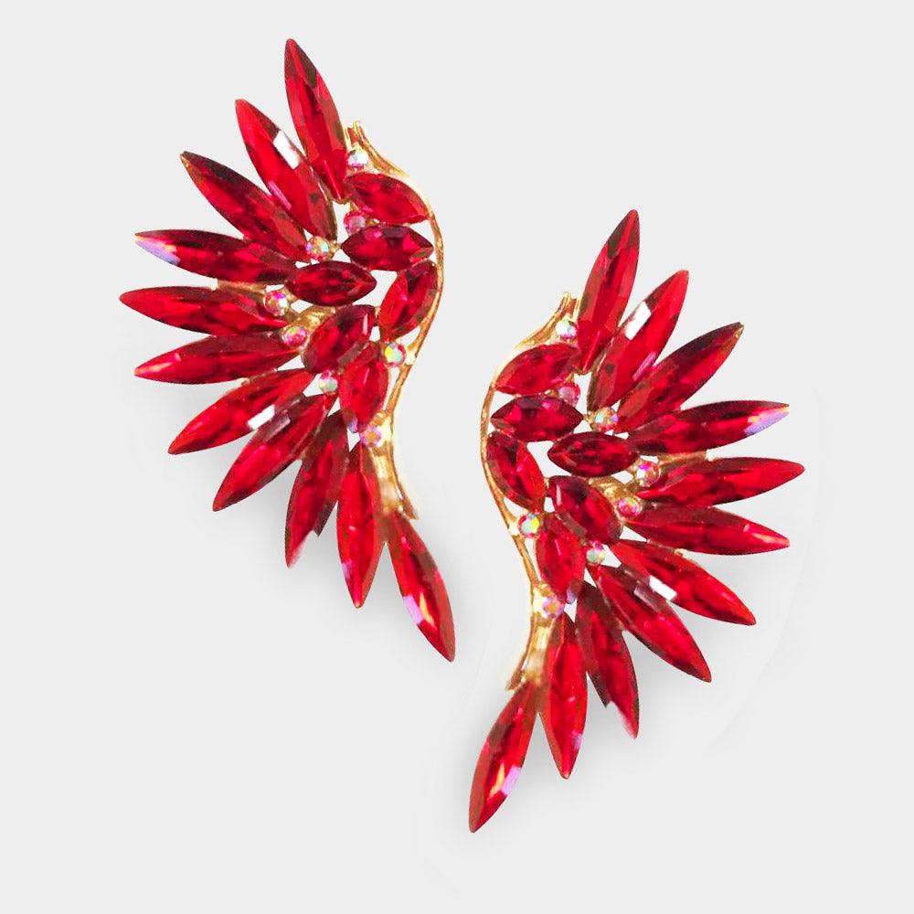 Red Marquise Stone Cluster Wing Clip on Earrings