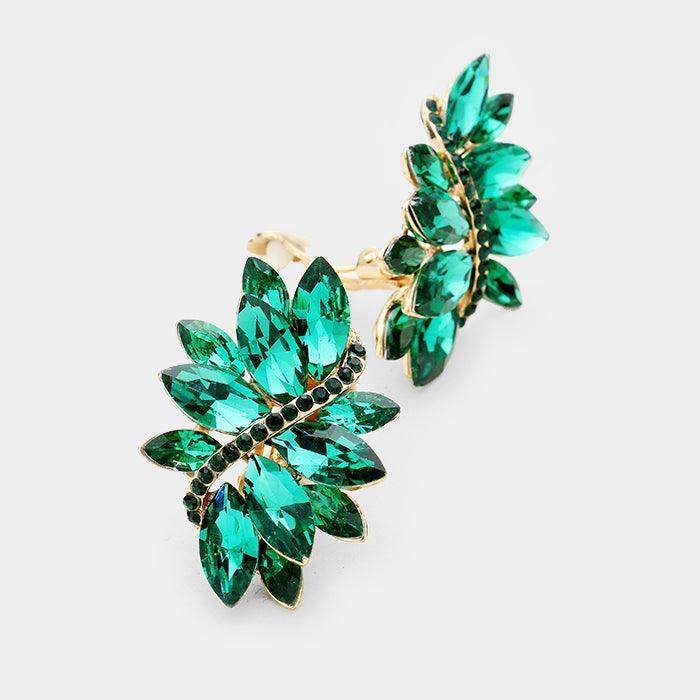 Green Swirl glass crystal marquise cluster clip on earrings - Jewelry Store by Erik Rayo