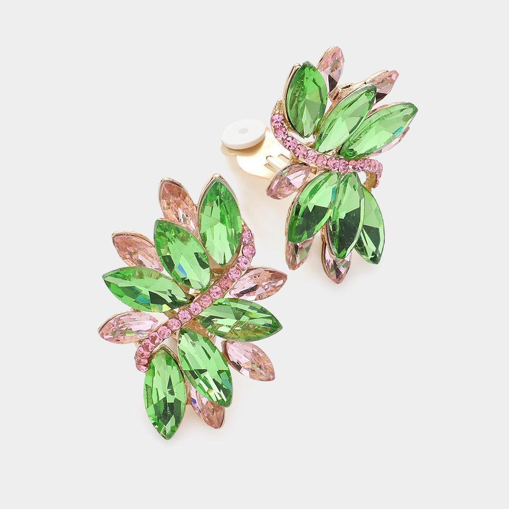 Pink Swirl glass crystal marquise cluster clip on earrings - Jewelry Store by Erik Rayo