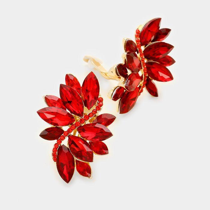 Red Swirl glass crystal marquise cluster clip on earrings - Jewelry Store by Erik Rayo