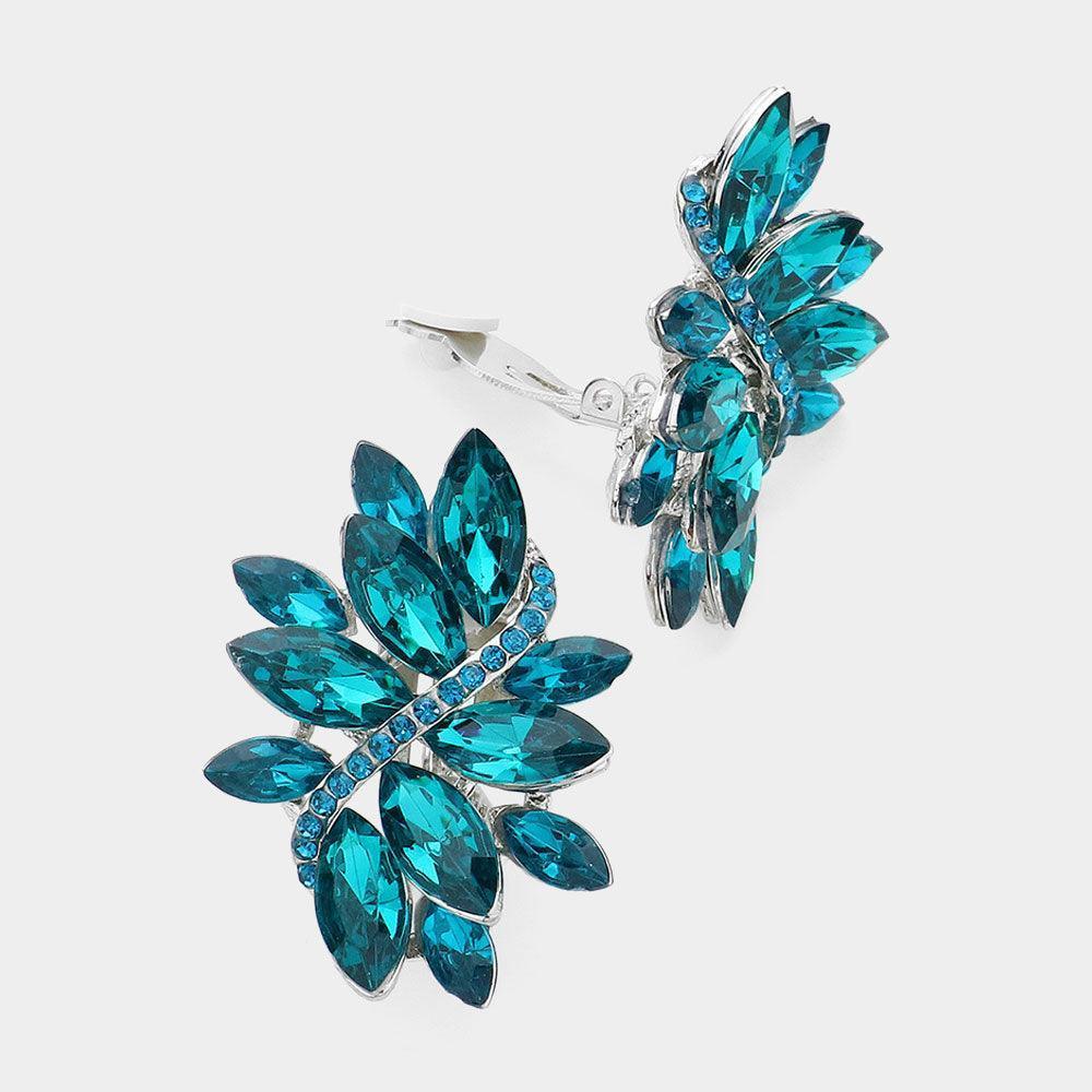 Swirl glass crystal marquise cluster clip on earrings - Jewelry Store by Erik Rayo