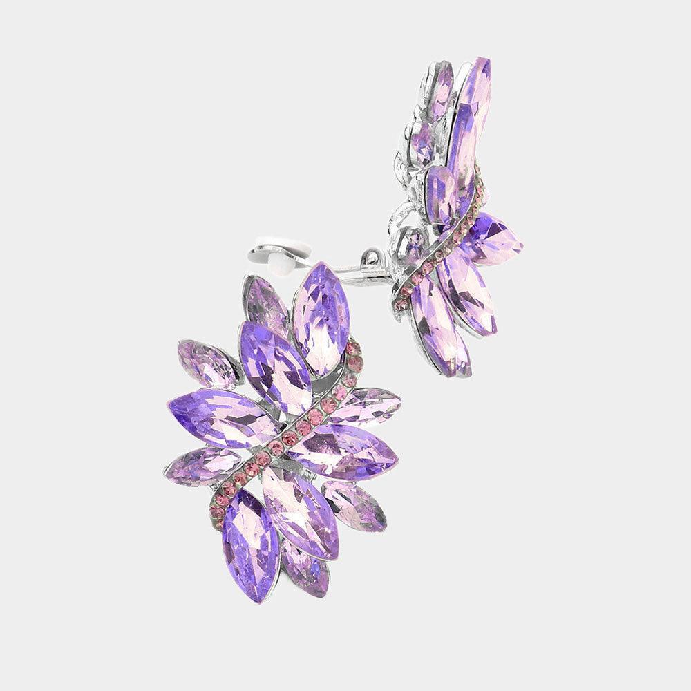 Lavender Swirl glass crystal marquise cluster clip on earrings - Jewelry Store by Erik Rayo