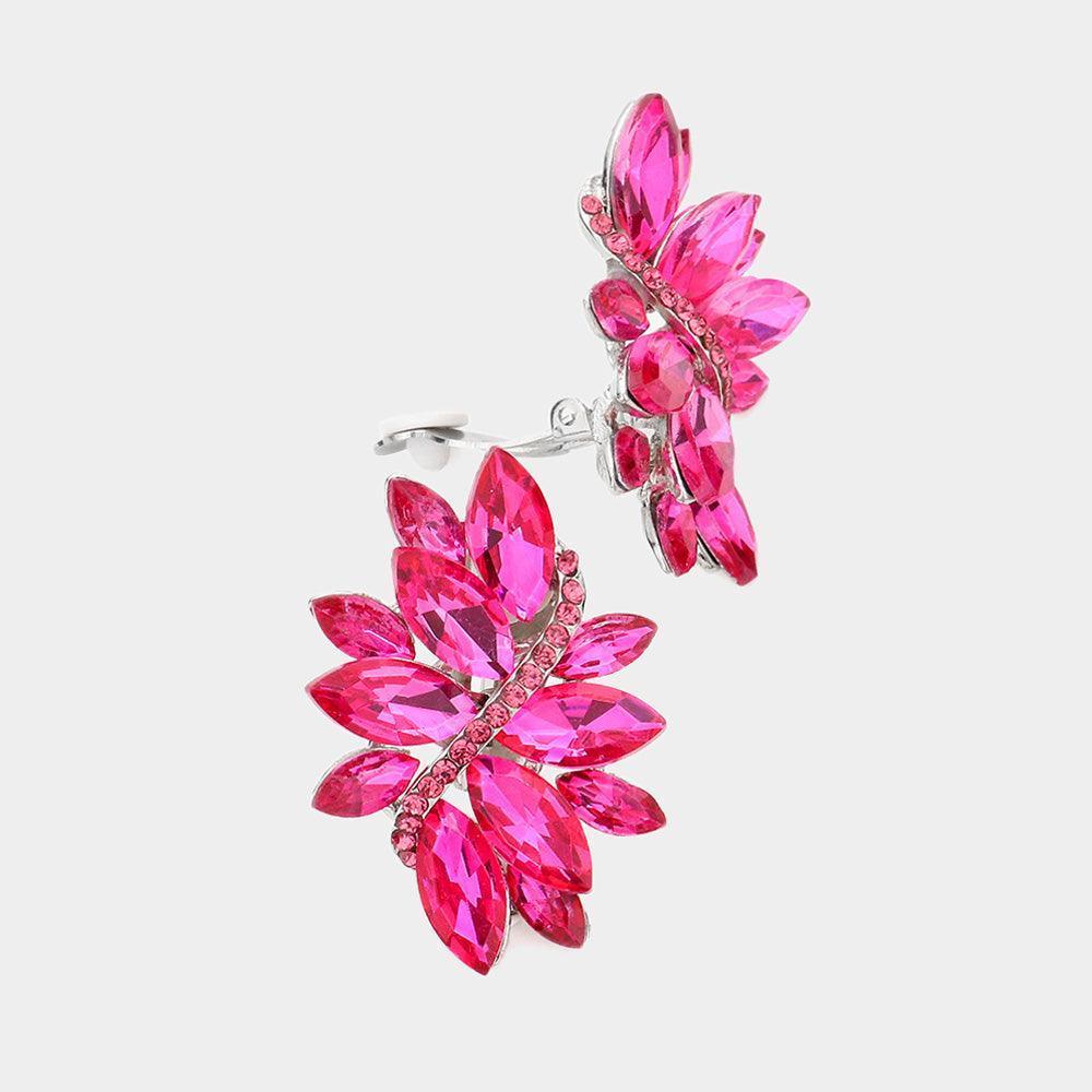 Pink Swirl glass crystal marquise cluster clip on earrings - Jewelry Store by Erik Rayo