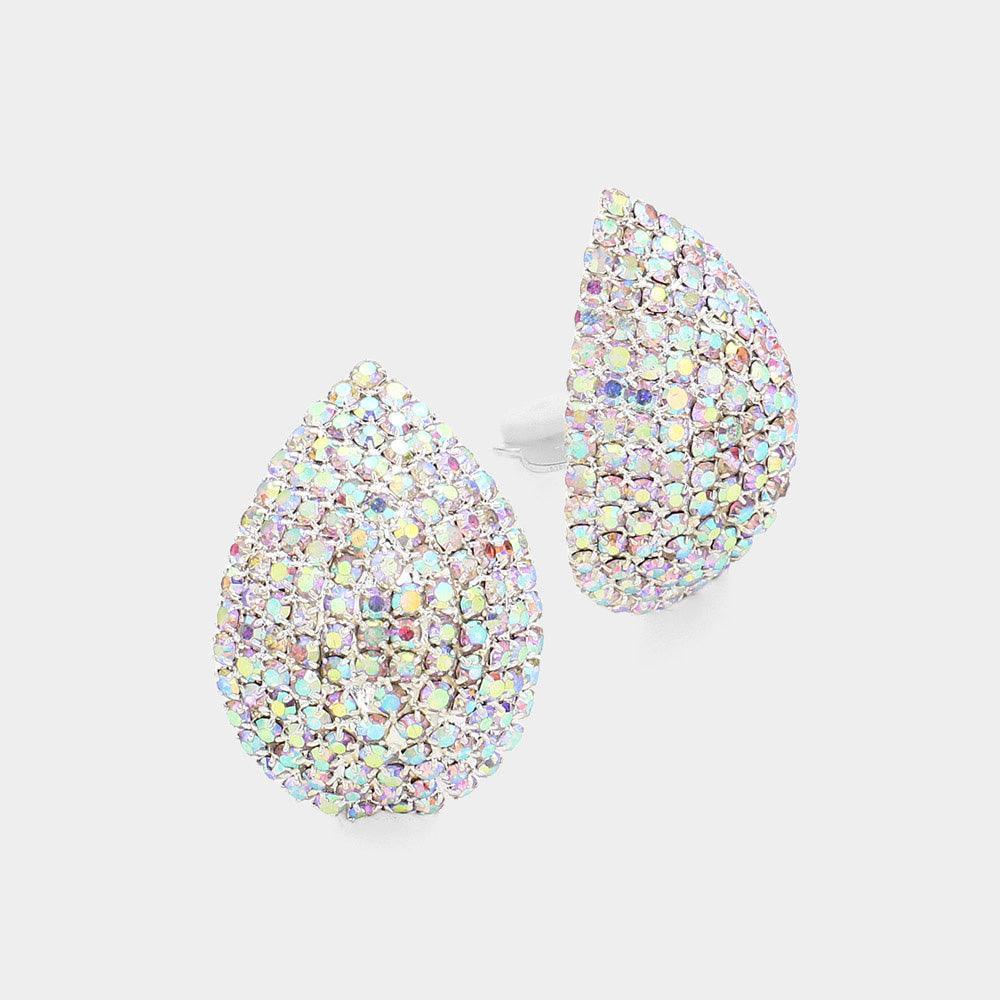 Crystal Rhinestone Teardrop Dome Clip On Earrings - Jewelry Store by Erik Rayo
