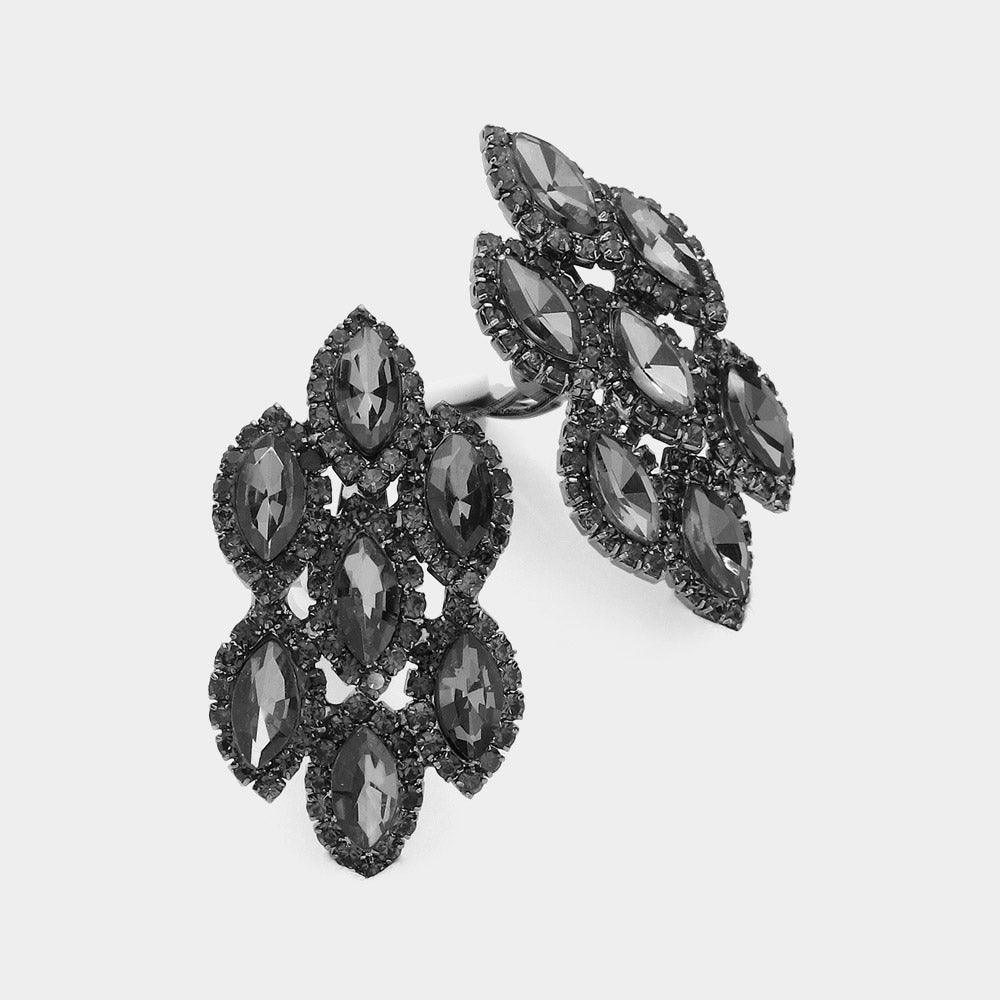 Black Marquise Stone Embellished Clip On Earrings - Jewelry Store by Erik Rayo