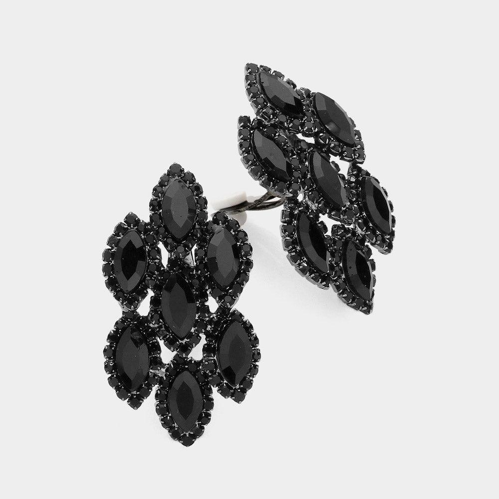 Black Marquise Stone Embellished Clip On Earrings - Jewelry Store by Erik Rayo