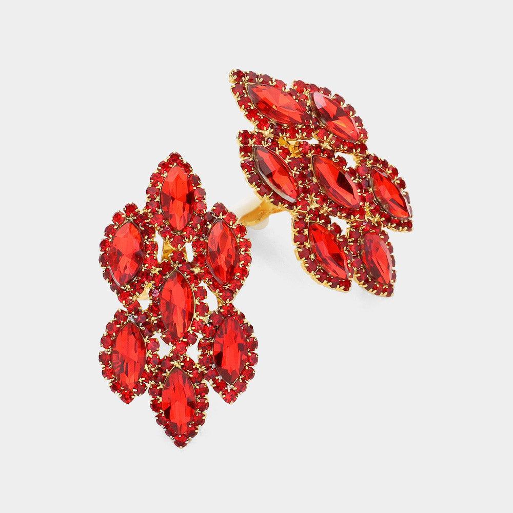 Red Marquise Stone Embellished Clip On Earrings
