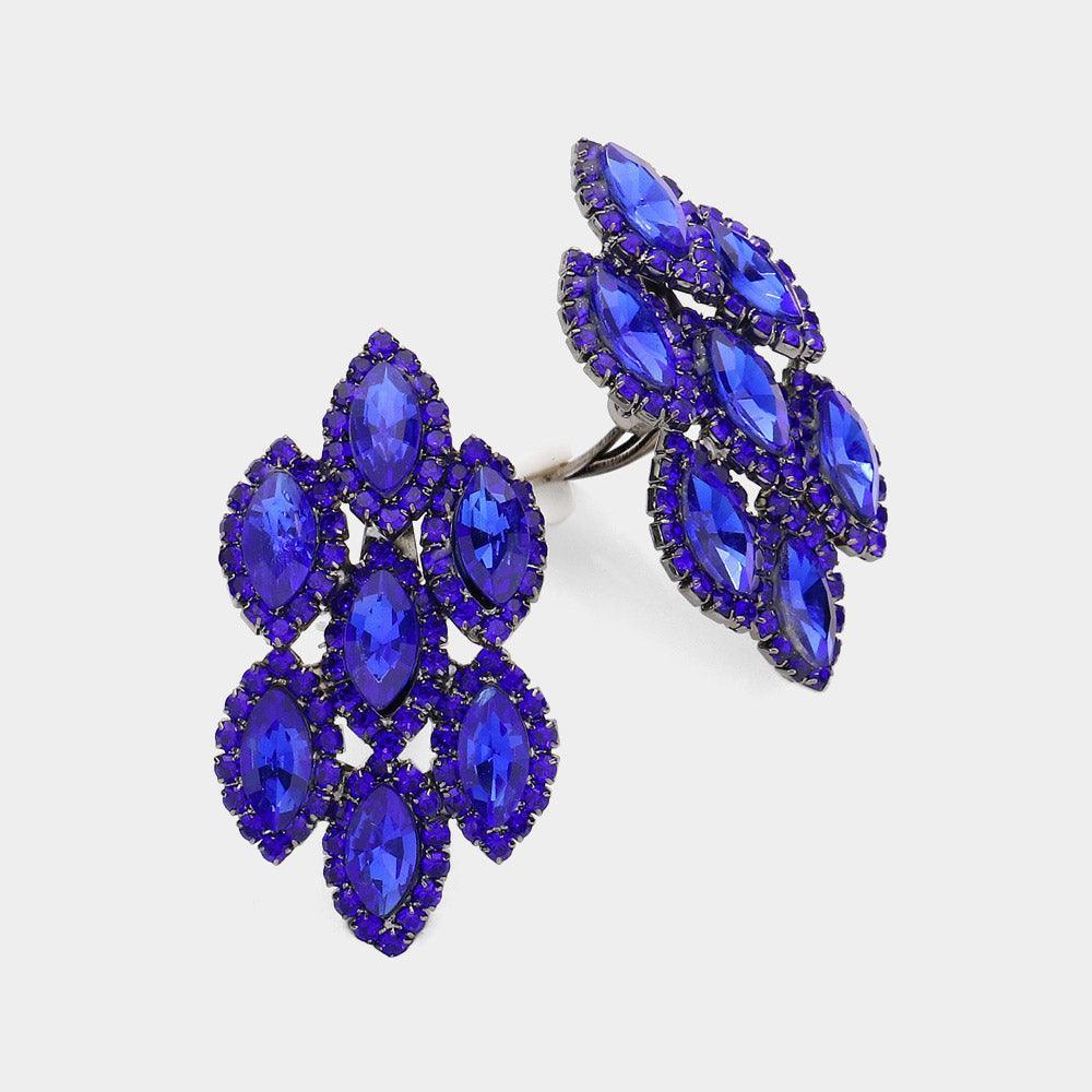 Blue Marquise Stone Embellished Clip On Earrings