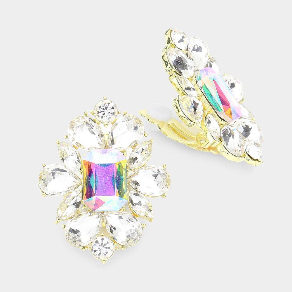 Gold Multi Stone Flower Clip On Evening Earrings - Jewelry Store by Erik Rayo