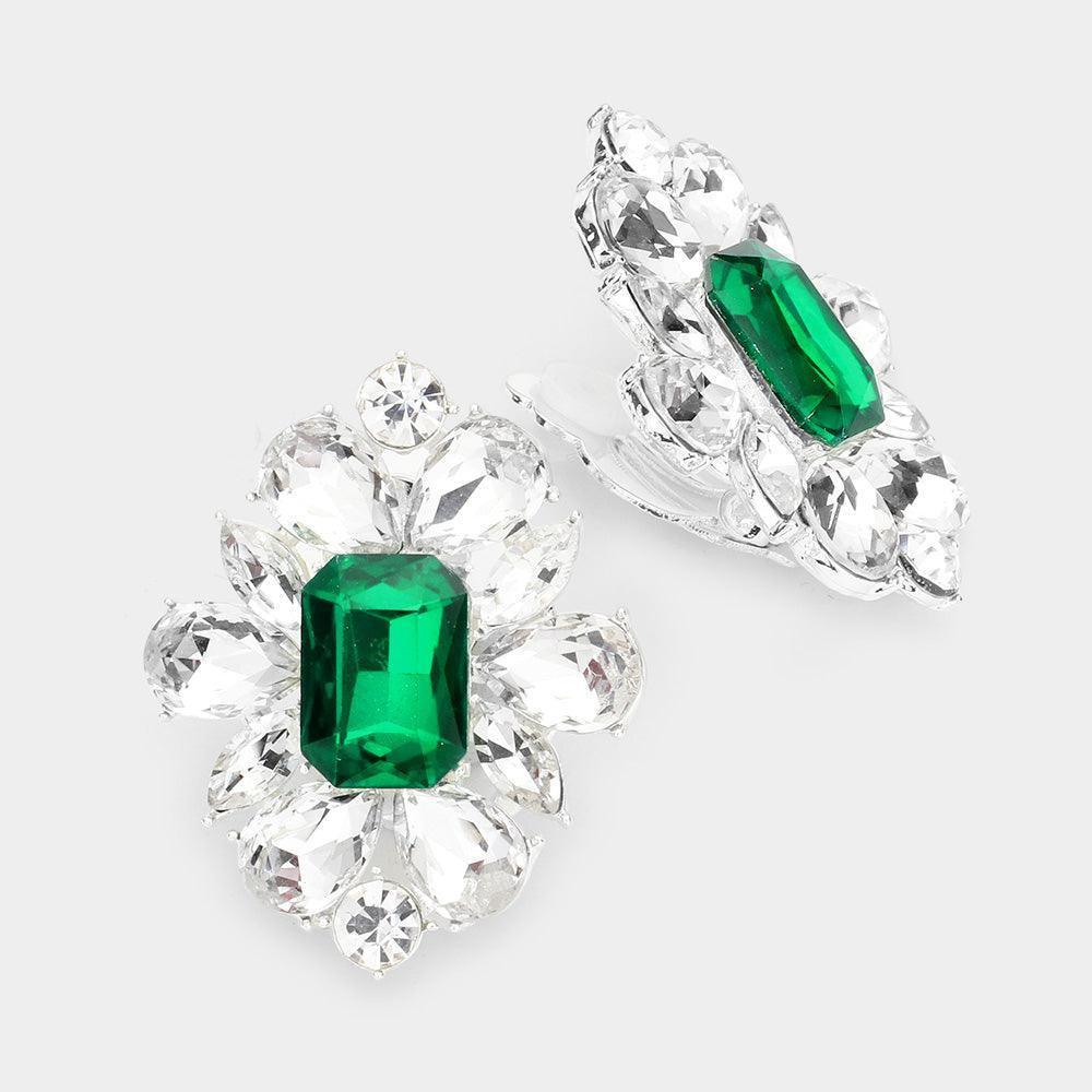 Emerald Multi Stone Flower Clip On Evening Earrings - Jewelry Store by Erik Rayo