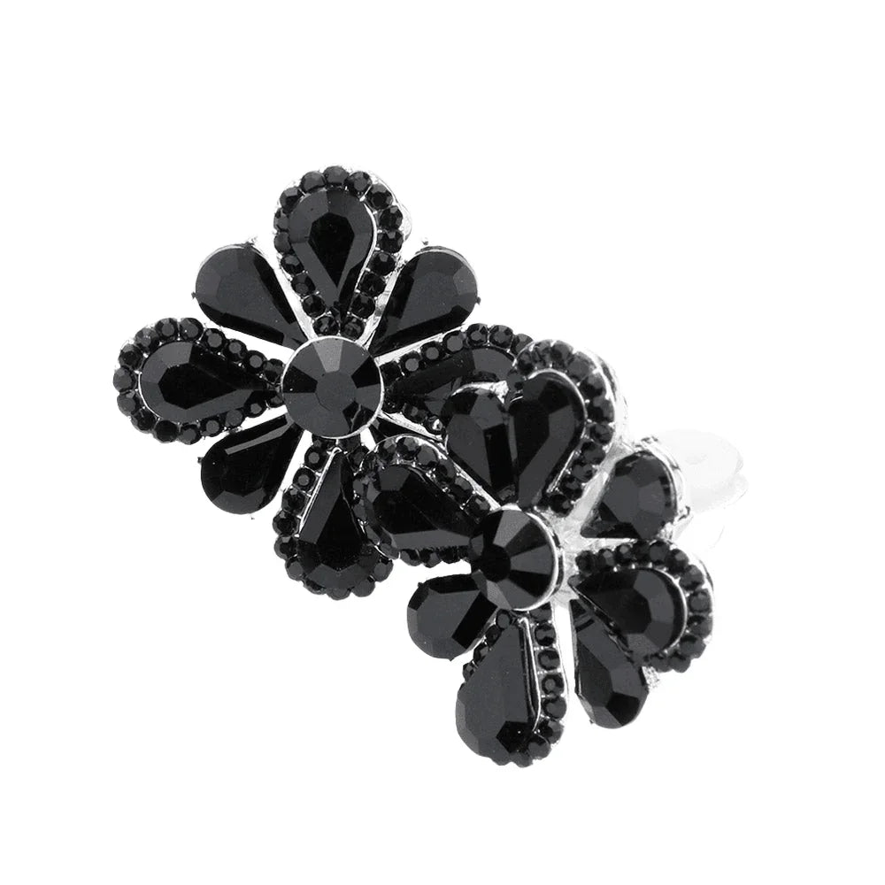 Silver Clover Glass Stone Cluster Clip On Earrings - Jewelry Store by Erik Rayo