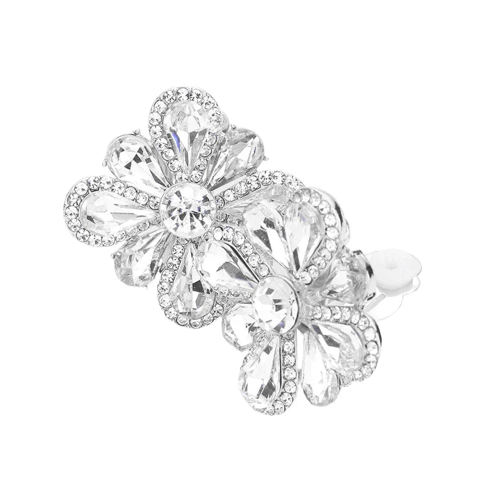 Silver Clover Glass Stone Cluster Clip On Earrings - Jewelry Store by Erik Rayo