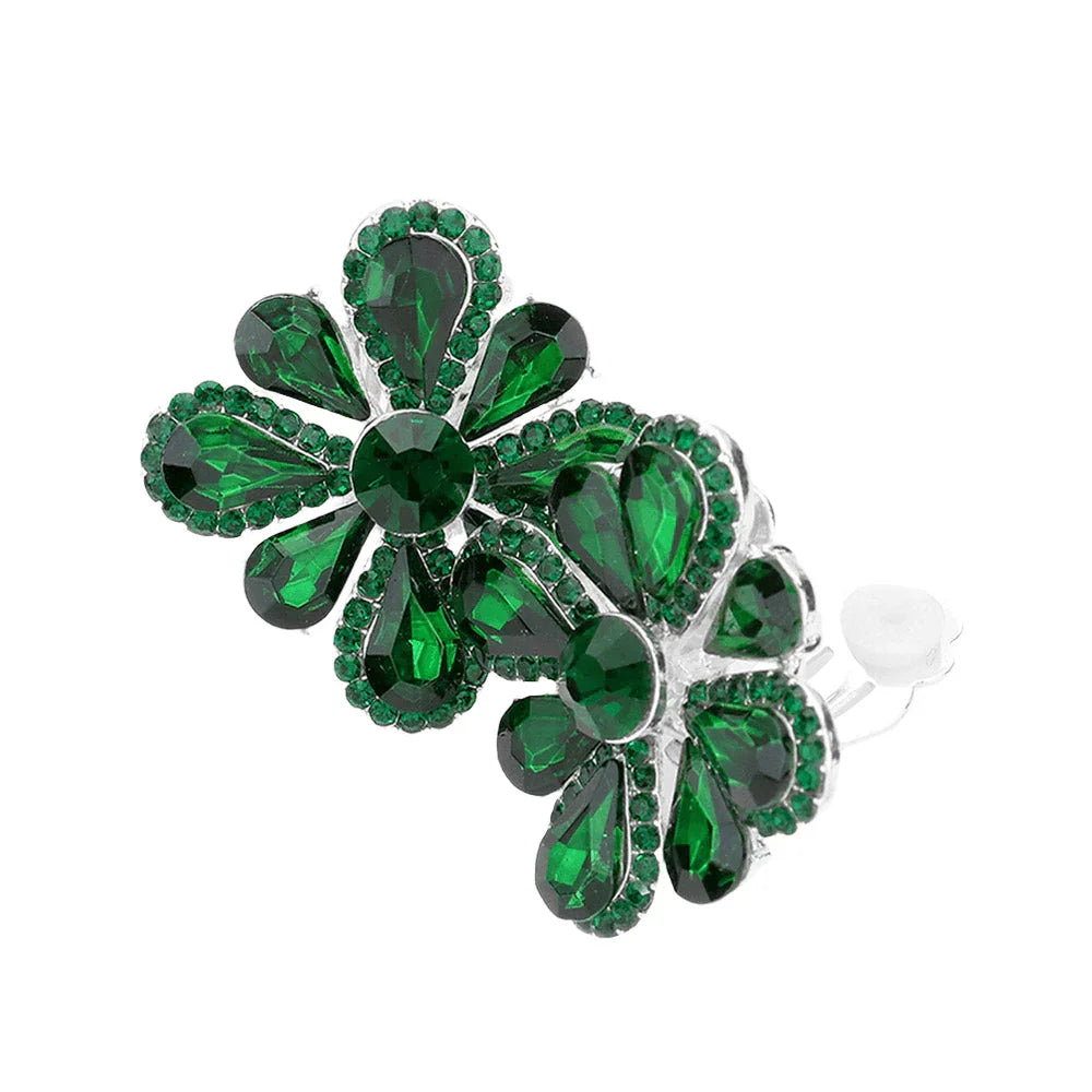 Silver Clover Glass Stone Cluster Clip On Earrings - Jewelry Store by Erik Rayo