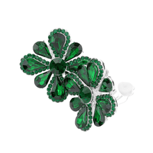 Load image into Gallery viewer, Silver Clover Glass Stone Cluster Clip On Earrings
