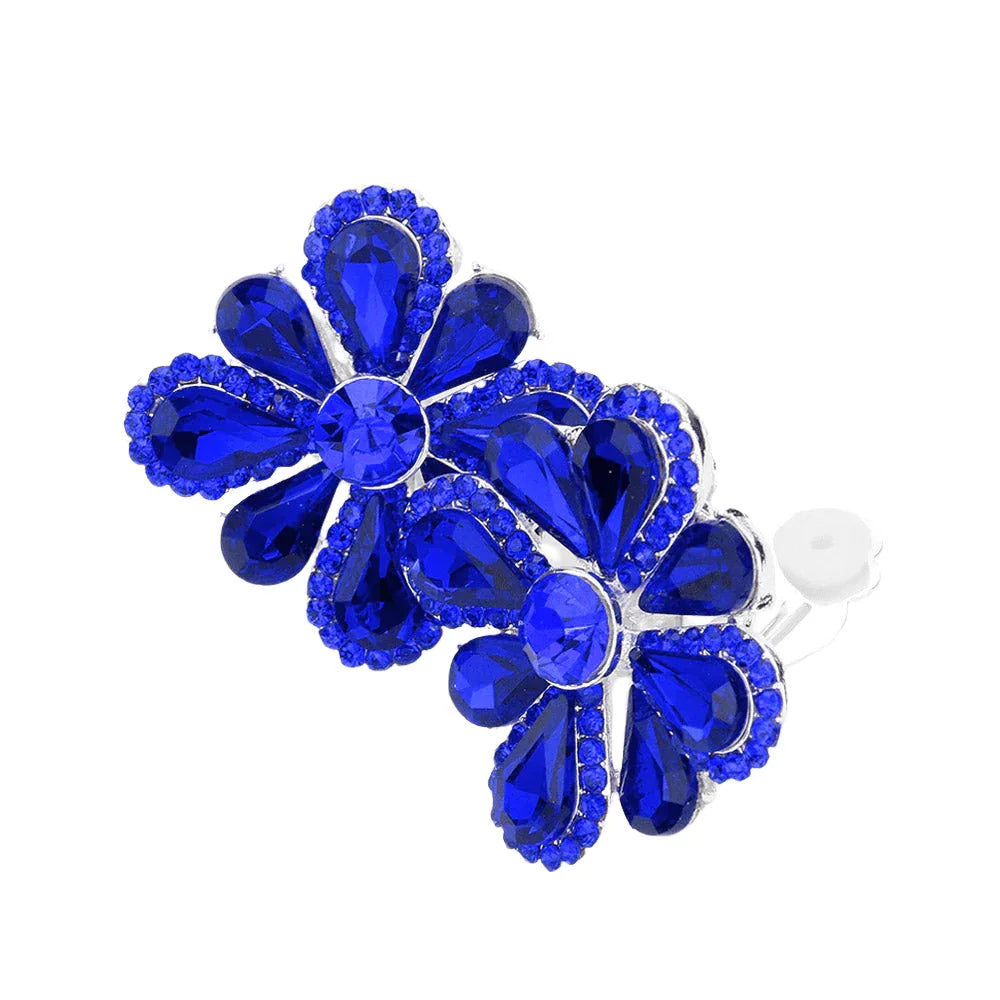 Silver Clover Glass Stone Cluster Clip On Earrings - Jewelry Store by Erik Rayo
