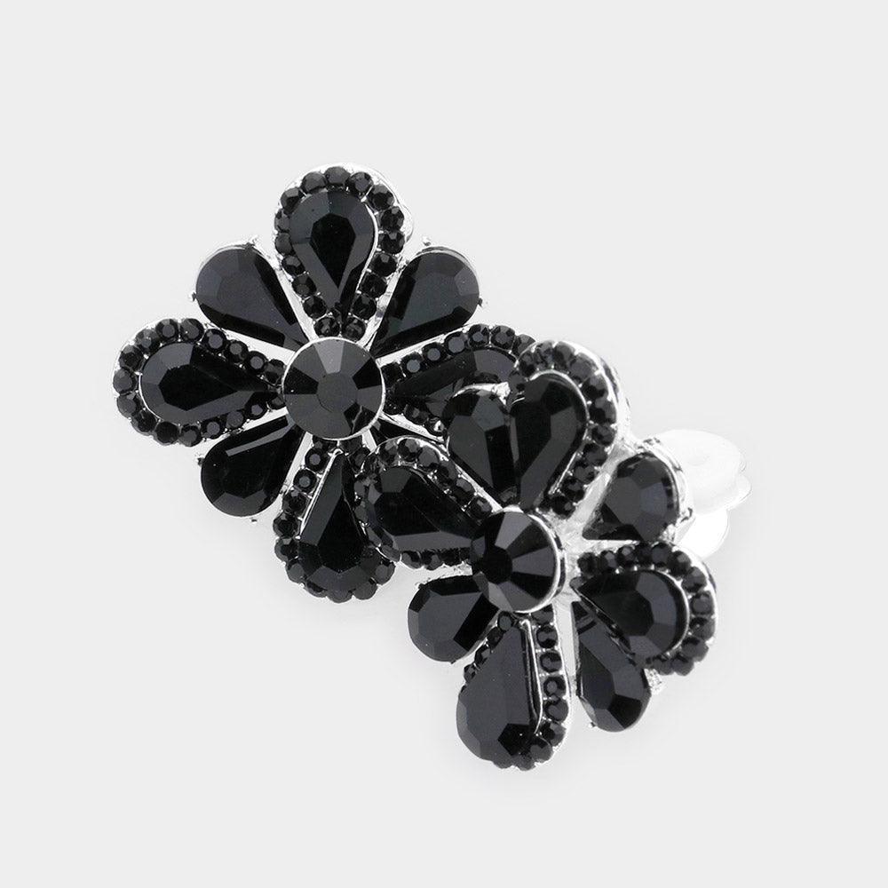Silver Clover Glass Stone Cluster Clip On Earrings - Jewelry Store by Erik Rayo