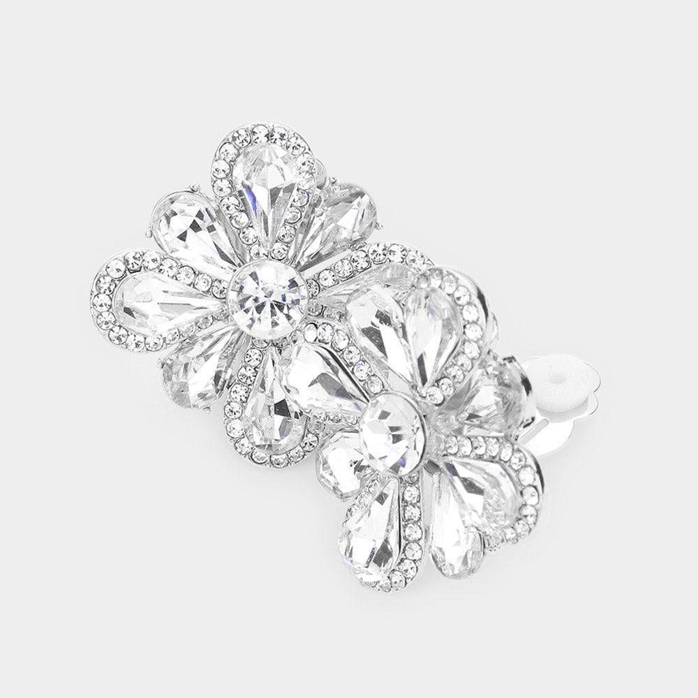 Silver Clover Glass Stone Cluster Clip On Earrings - Jewelry Store by Erik Rayo
