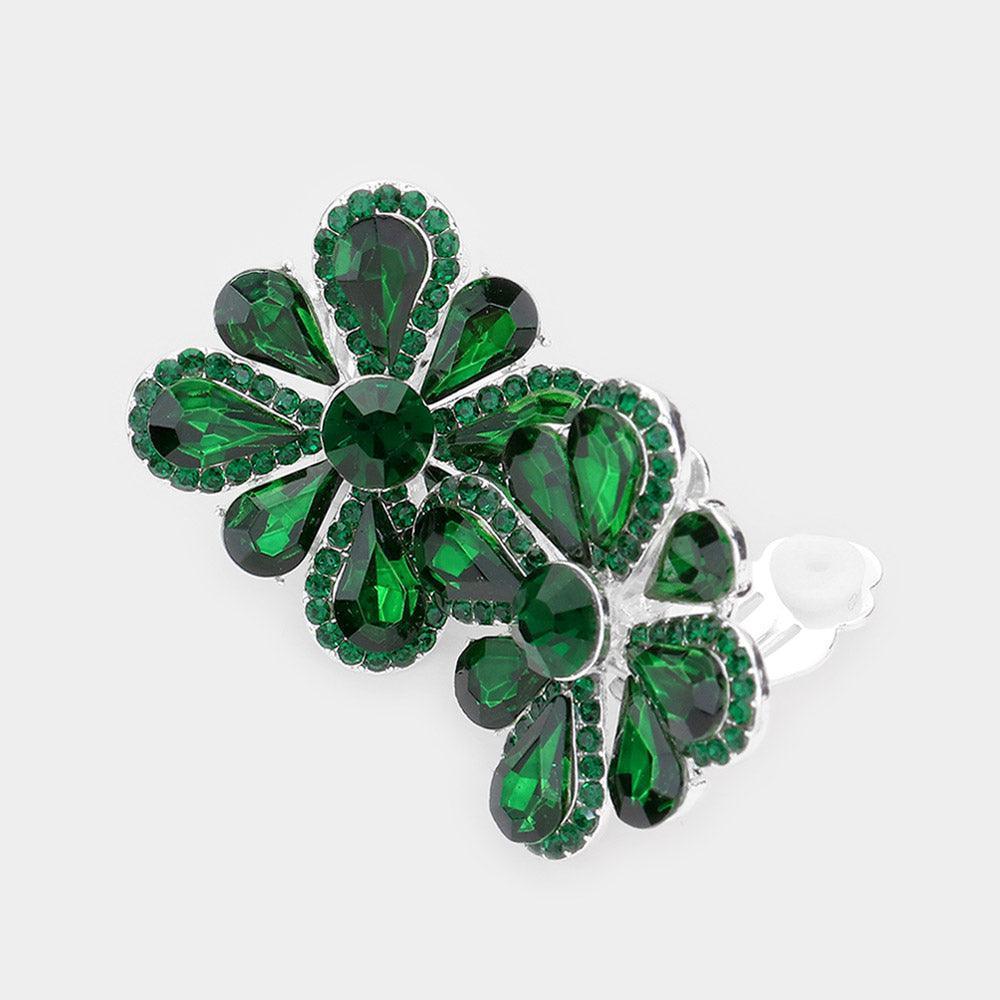 Silver Clover Glass Stone Cluster Clip On Earrings - Jewelry Store by Erik Rayo