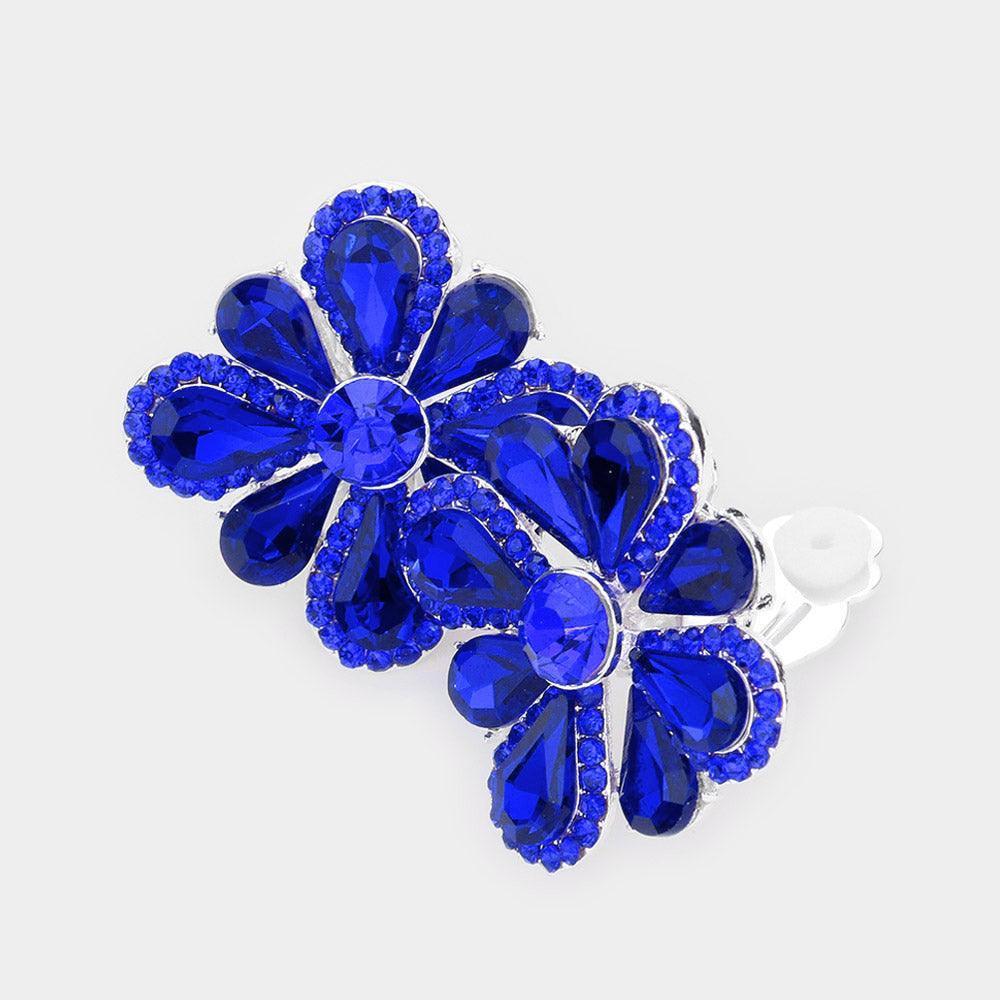 Silver Clover Glass Stone Cluster Clip On Earrings - Jewelry Store by Erik Rayo