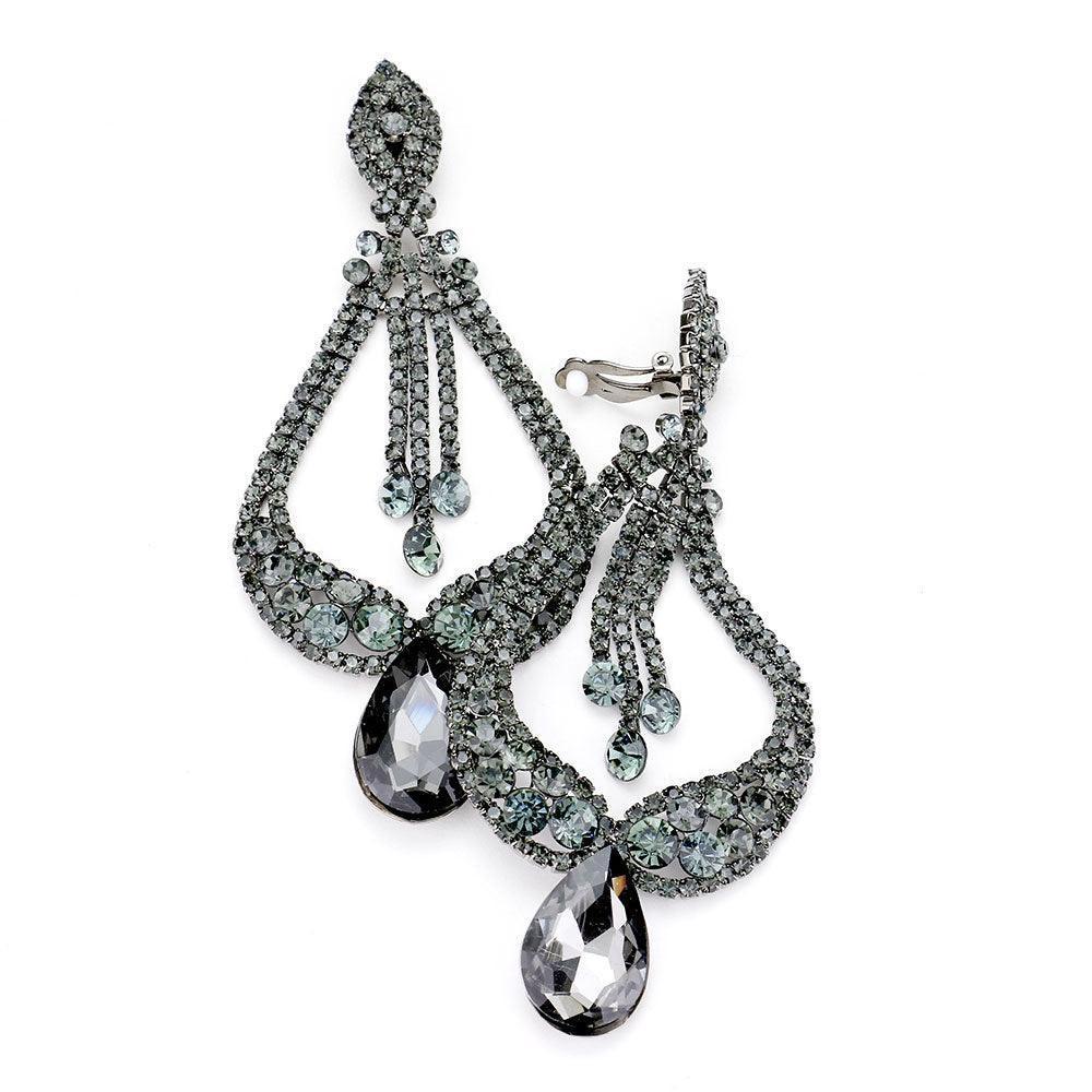 Black Oversized Pave Glass Teardrop Chandelier Evening Earrings - Jewelry Store by Erik Rayo